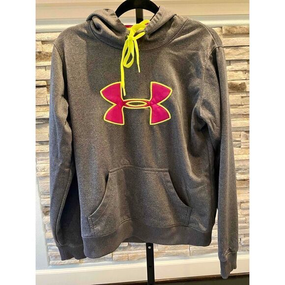 Under Armour Tops - Under Armour AU Storm Pullover Semi Fitted Gray Pink Women's Hoodie Size M